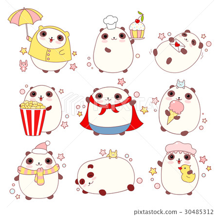Set of cute pandas in kawaii style 30485312