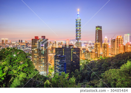 Taiwan city skyline at sunset from top of Mountain Taiwan city skyline at sunset from top of Mountain 30485484