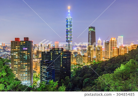 Taiwan city skyline at sunset from top of Mountain Taiwan city skyline at sunset from top of Mountain 30485485