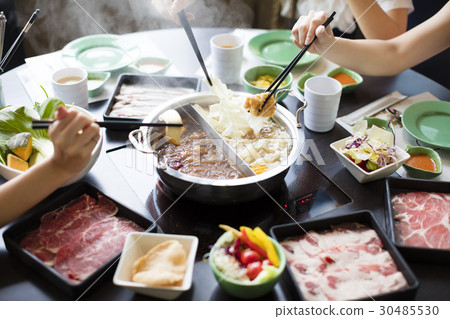 chinese foods Double flavor hot pot on the table 30485530