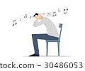Man Sitting on a Chair Covering His Ears. 30486053