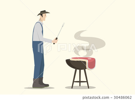 Farmer Cooking Big Steak on Barbecue Farmer Cooking Big Steak on Barbecue 30486062