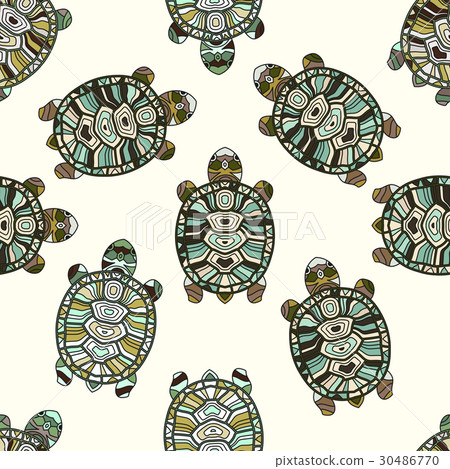 Seamless vector pattern with turtles. 30486770