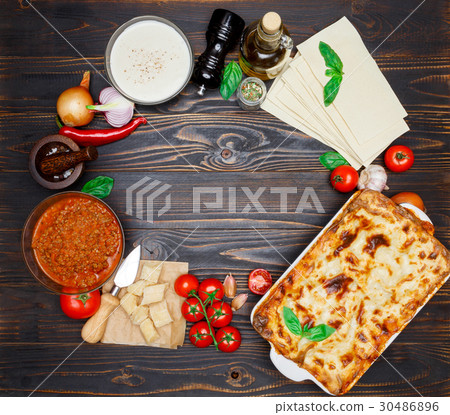 Lasagna in baking dish 30486896