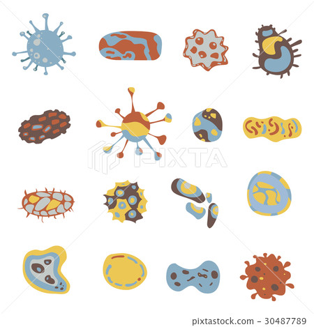 Bacteria and Virus icons set. Bacteria under - Stock Illustration ...