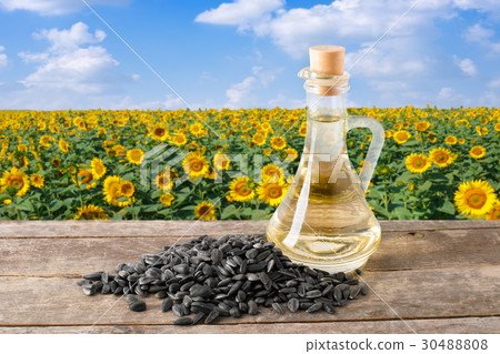 sunflower oil with blooming field sunflower oil with blooming field 30488808
