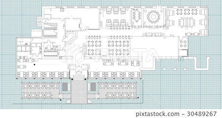 Standard cafe furniture symbols on floor plans 30489267