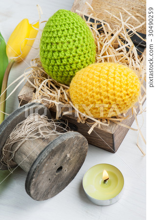 Green yellow crocheted easter eggs Green yellow crocheted easter eggs 30490259