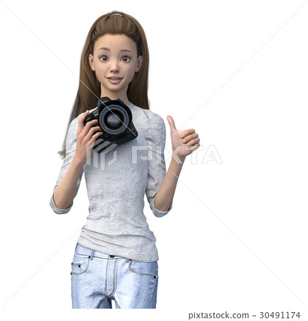 粗牛仔褲時尚女攝影師perming3DCG插圖素材 粗牛仔褲時尚女攝影師perming3DCG插圖素材 30491174