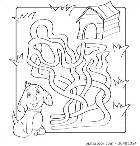Help puppy find path to his house. Labyrinth. Maze 30493054