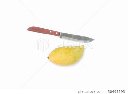 mango and knife on white background mango and knife on white background 30493693