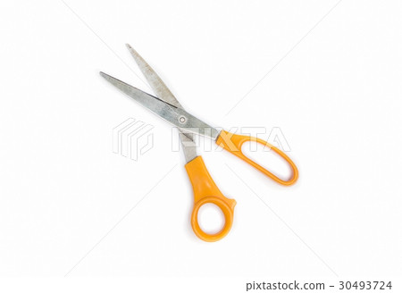 Yellow Scissors on white background 30493724