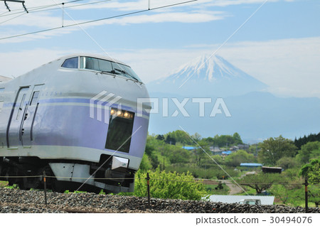 Limited Express Super Azusa going through Mt. Fuji and the fresh green central line 30494076