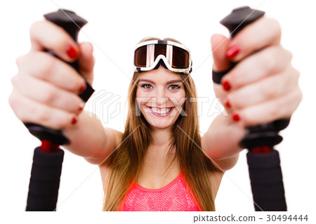 Closeup of female skier. Closeup of female skier. 30494444