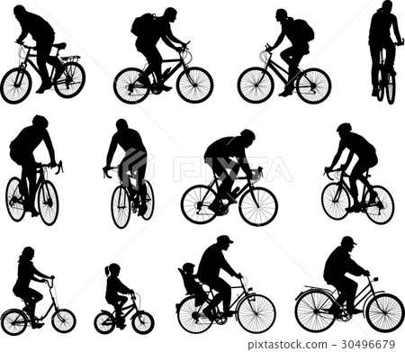 bicyclists silhouettes collection 30496679