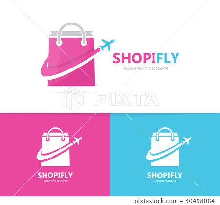 Vector of shop and plane logo combination. Sale 30498084