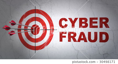 Protection concept: target and Cyber Fraud on wall Protection concept: target and Cyber Fraud on wall 30498171
