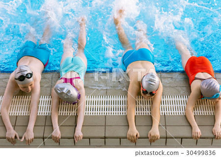 happy children kids group at swimming pool class happy children kids group at swimming pool class 30499836