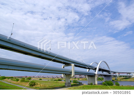Metropolitan Expressway Jiangbei JCT Central Ring Line Five Color Sakura Bridge to Kawaguchi Line From Arakawa Right Bank Downstream May 2017 Wide Angle a Metropolitan Expressway Jiangbei JCT Central Ring Line Five Color Sakura Bridge to Kawaguchi Line From Arakawa Right Bank Downstream May 2017 Wide Angle a 30501891