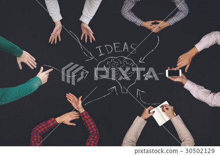 Teamwork concept - top view of six people generate 30502129