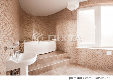 Modern luxury bathroom with bathtub and window Modern luxury bathroom with bathtub and window 30504268