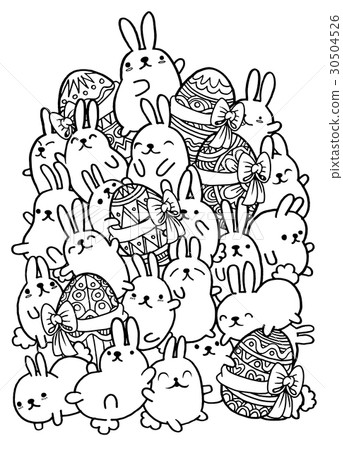 Easter hand drawn vector egg and rabbit. doodle -插圖素材[30504526