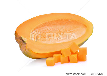 half of fresh papaya seedless with cubes isolated  30505689