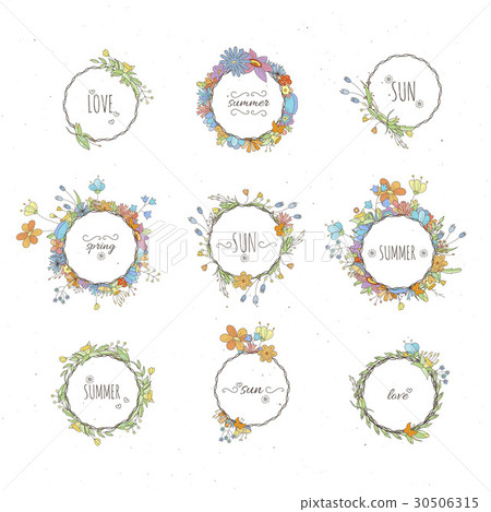 Rustic hand drawn flower elements set. Vector 30506315