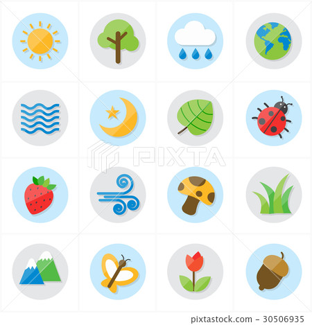 Flat Icons Nature and Tree Icons Vector 30506935