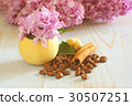 coffee beans lilac flower still life 30507251