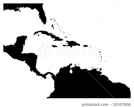 Map of Caribbean region and Central America. Black Map of Caribbean region and Central America. Black 30507606