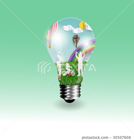 Eco happy family having funconcept paper cut style 30507608