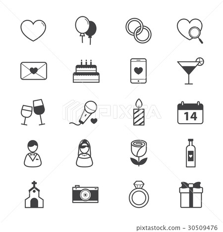 Valentine and Love Wedding Icons Line Valentine and Love Wedding Icons Line 30509476