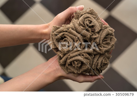 Bouquet of grey roses made of burlap 30509679