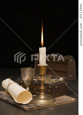Still life of vintage objects with candle Still life of vintage objects with candle 30513944