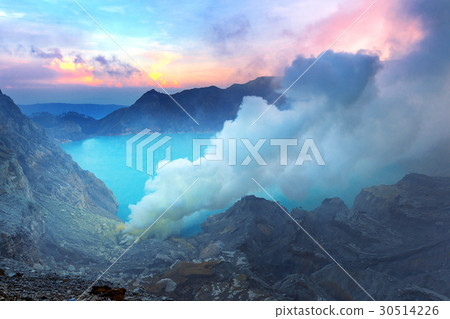 Sulfur fumes from the crater of Kawah Ijen Volcano Sulfur fumes from the crater of Kawah Ijen Volcano 30514226