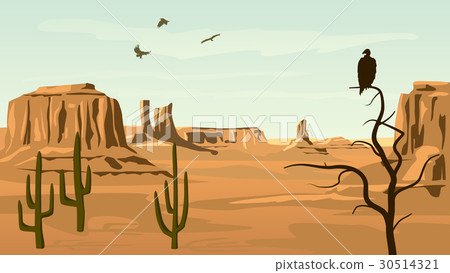 Cartoon illustration of prairie wild west. 30514321