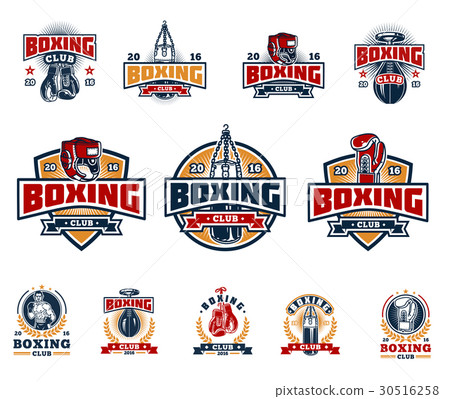Set boxing badges, stickers isolated on white. Set boxing badges, stickers isolated on white. 30516258