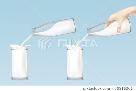 Set of icons milk from the bottle is poured into Set of icons milk from the bottle is poured into 30516261