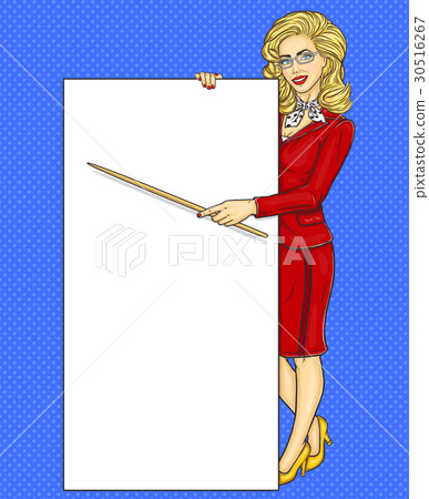 Pop art business woman showing some information 30516267