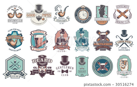 Set of vintage gentleman emblems, labels. Set of vintage gentleman emblems, labels. 30516274