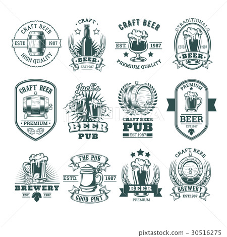 Collection of retro beer emblems, badges, stickers Collection of retro beer emblems, badges, stickers 30516275