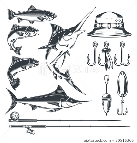 Set icons on the theme of fishing 30516366