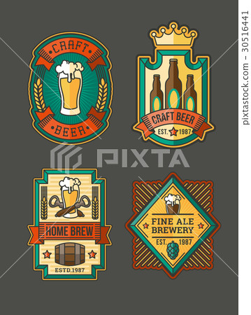 Collection of retro beer labels, stickers - Stock Illustration ...