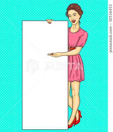 Pop art Chinese, Korean girl showing ads Pop art Chinese, Korean girl showing ads 30516453