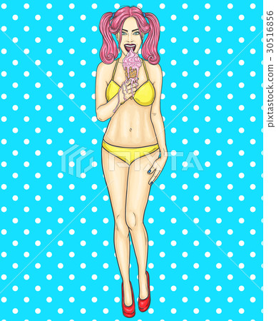 Pop art pin up young sexy girl standing and eating 30516856