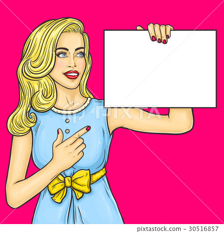 Pop art girl showing ads 30516857