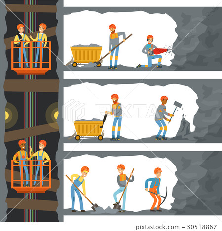 Coal industry, mine with many levels, workers 30518867