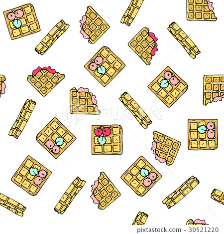 Seamless vector pattern with doodle sweet waffles. - Stock Illustration ...