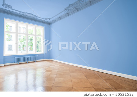 empty room new apartment blue walls wooden floor 30521552